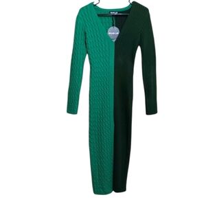 Rehab Lab Green Colorblock Midi Sweater Dress NEW